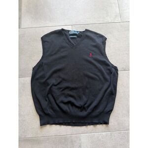 Polo Ralph Lauren Mens XXL Black Pima Cotton V-Neck Sweater Vest Red Pony Logo